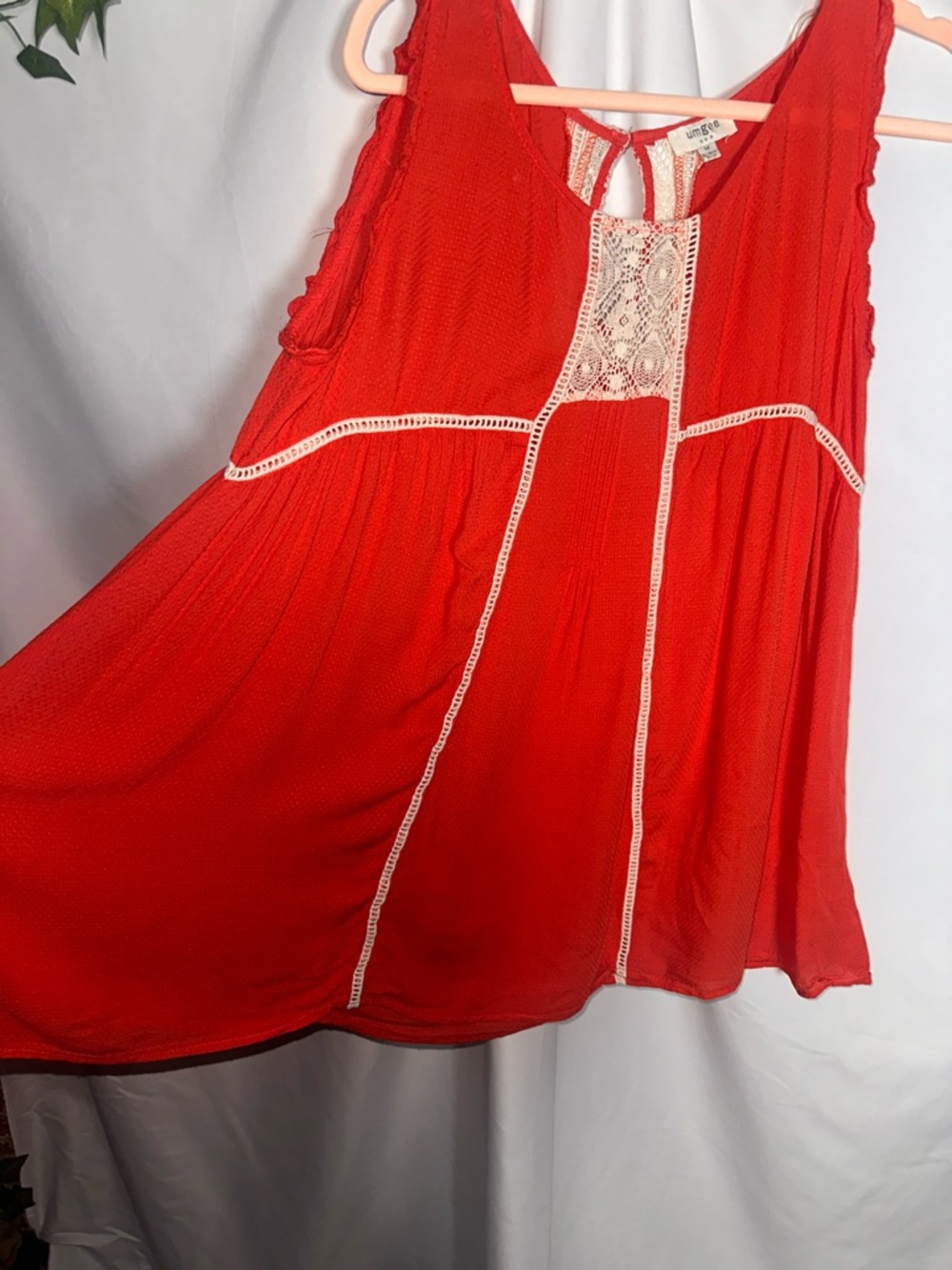 Umgee Red Tank Top with Cream Lace Insets - Picture 6 of 9